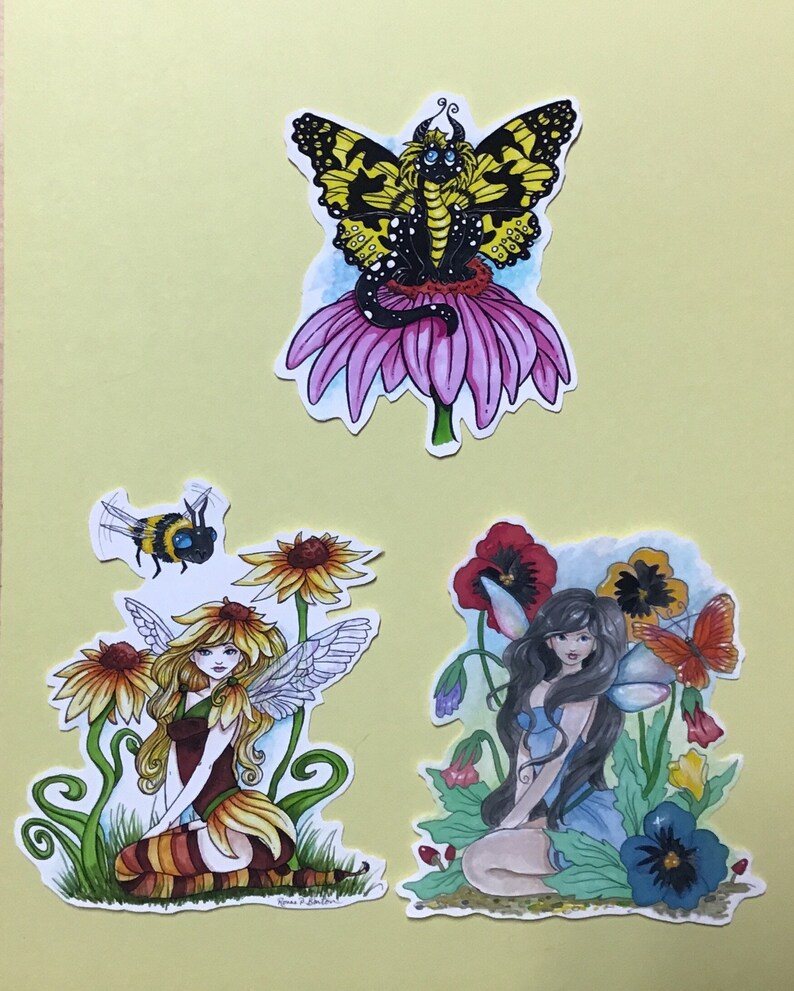 Great for Scrapbooking and Car Making Fairy and Dragon Handmade Matte Sticker Art