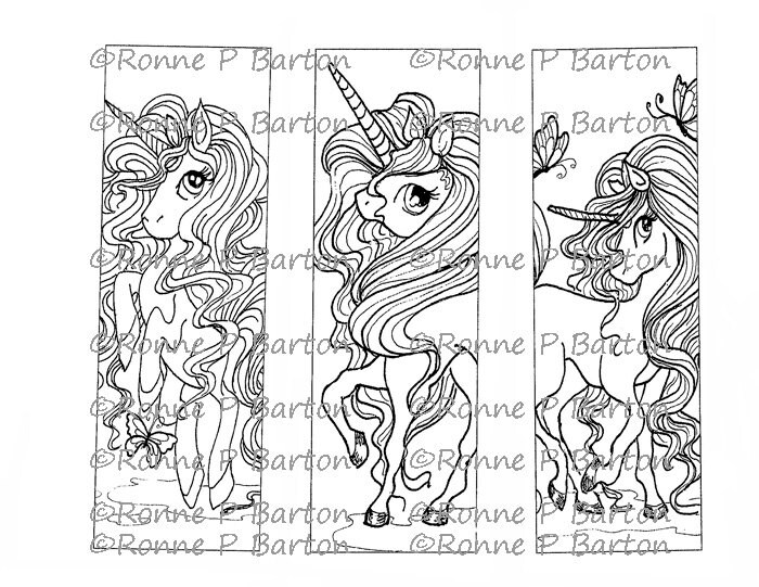 Unicorn Bookmarks Coloring Page Printable Fairy Big Etsy