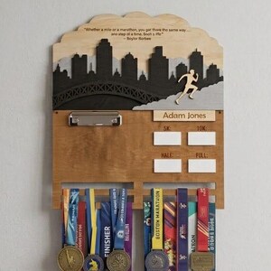 Personalized 3D Laser Cut Running Medal Display, Bib Holder, PR Tracker Board, Custom 3D Laser Cut Race Display Board, Personal Best Tracker