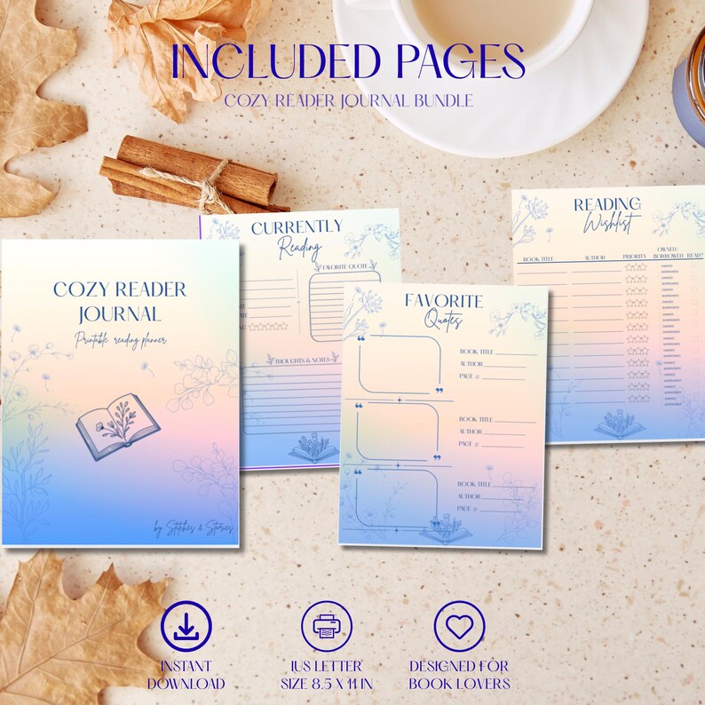 Cozy Reading Journal Printable | Book Tracker Bundle | Reading Planner ...