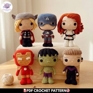 Avengers Crochet Pattern Bundle, 6 in 1 Hero Amigurumi PDF, Superhero Plushie Collection, Handmade Gift for Comic Fans, Cute Doll Tutorial