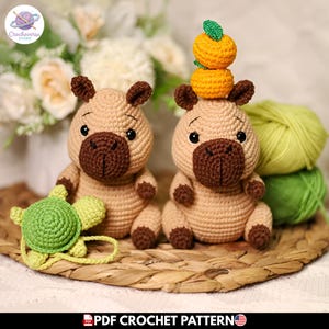 Easy Plush Capybara Amigurumi Crochet Toy Pattern PDF Tutorial with Photos, Stuffed Cute Baby Capybara & Turtle, Low Sew Small DIY Animals