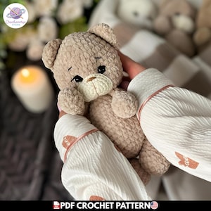 Teddy Bear Crochet Pattern PDF, Scamp Bear Amigurumi Tutorial, Chunky Chenille Plush Toy, Baby Shower Gift Crochet