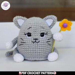 Easy Chubby Cute Cat Crochet Pattern, Stuffed Loaf Kitten Plushie, Simple Low Sew Kitty Friendly Beginner Amigurumi, Quick PDF File Tutorial