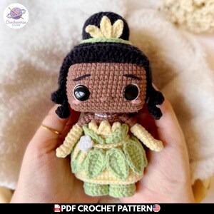 Princess Tiana Crochet Pattern, Green Fairytale Doll PDF, Frog Prince Amigurumi Tutorial, Chibi Princess Plushie, Magic Kingdom Nursery
