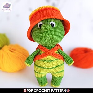 Standing Turtle Amigurumi Pattern, Easy Turtle with Hat Crochet PDF, Franklin Inspired Plush Toy, Nursery Decor Animal, Digital Download