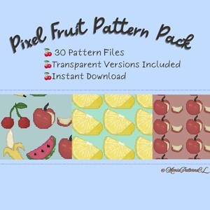 Pixel Fruit Pattern Pack | Seamless Fruit Patterns | Cherry, Apple, Banana, Lemon & Watermelon | Digital Download