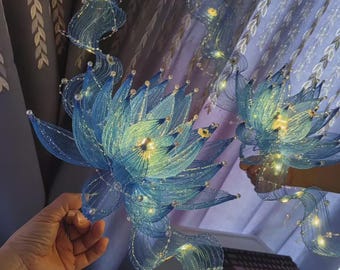 Handmade Floating Lotus Lamp, Fairy Light Wand, LED Lotus Flower Decor, Fantasy Glow Light, Magical Wedding Cosplay Prop, Unique Gift