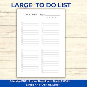 Large To-Do List Printable | Simple Daily Task List | Minimalist Productivity Planner | PDF