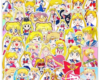 Paquete de 50 pegatinas divertidas de manga de Magical Moon Sailor / Calcomanías de anime de vinilo impermeables para Kindle y portátiles / Paquete de arte de fans humorístico