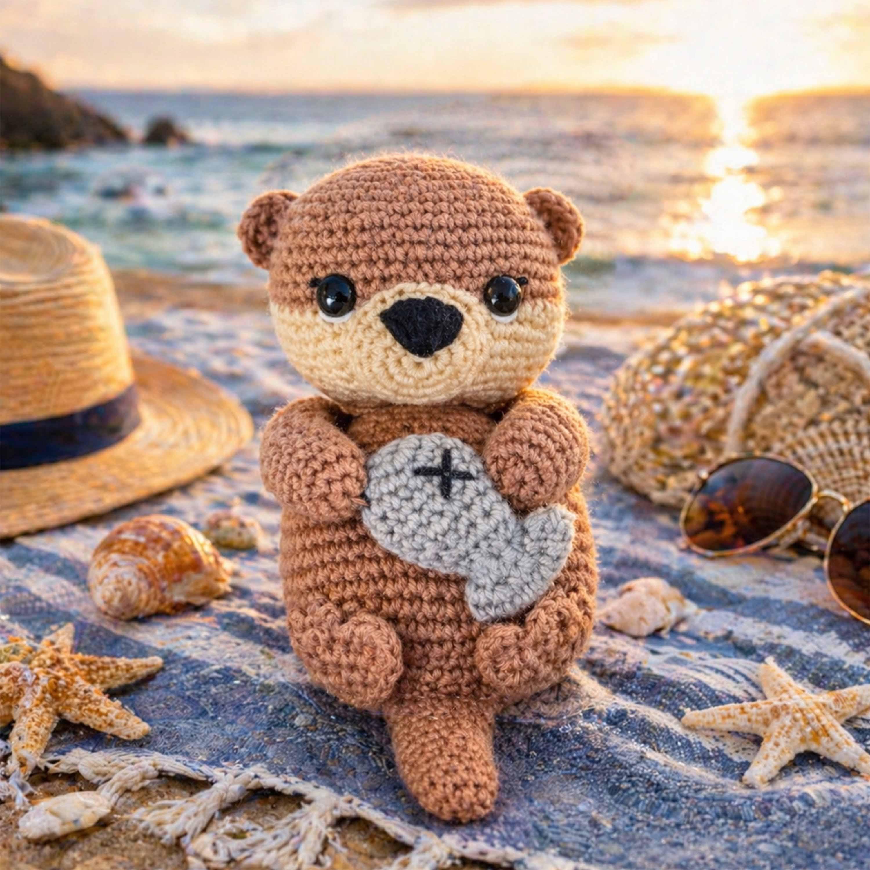 30 Otter Crochet Patterns for Cute Gifts, Nursery Decor, and Pocket-Sized Amigurumi 17 Sea Otter Holding Fish Digital Pattern