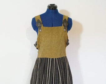 Traditional dress linen and leather, brown pinafore dress