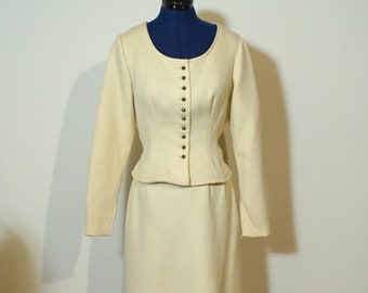 Dirndl two piece dress with pleplum, cream tradional dress, longsleeve dress with pleplum, traditional two piece dress
