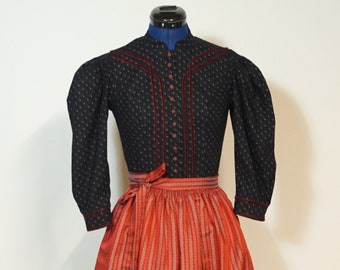 Dirndl avec tablier, dirndl noir à manches club mi-longues, col haut