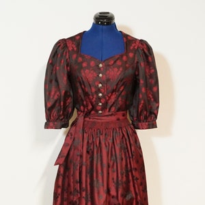 Dirndl avec tablier, dirndl jacquard rouge foncé avec manches bouffantes demi-longues image 1