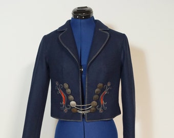 Traditional jacket made of loden, blue loden jacket with great coin buttons