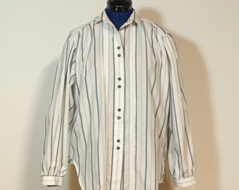 Blusa tradicional con rayas, blusa dirndl de corte ancho verde blanco, blusa con mangas largas abullonadas