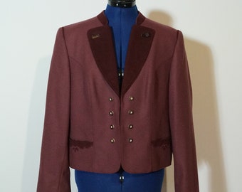 Dirndl Jacket Loden, Loden jacket red, jacket with nice buckle and fine applications