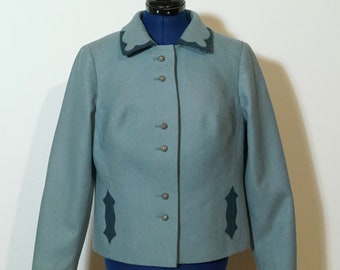 Dirndl Jacket loden, loden jacket bright blue with dark blue decoration