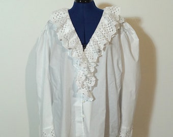 Blusa Dirndl con mangas largas, blusa de traje blanco con encaje decorado, blusa fruncido