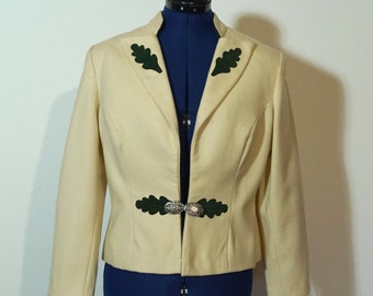 Veste en loden, veste à loden crème beige, veste décorée avec les feuilles de chêne, Lodenjanker, veste au Dirndl