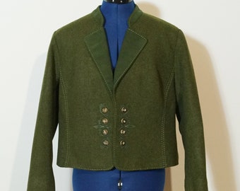 Veste Trachten en loden, veste en loden verte avec applications, veste en loden