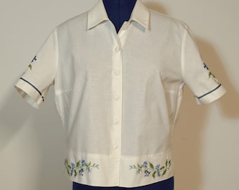 Blusa bávara blanca con bordado de punto de cruz, blusa folclórica