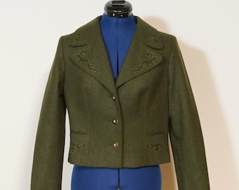 Veste loden traditionnelle, veste loden verte avec appliqués, Lodenjanker