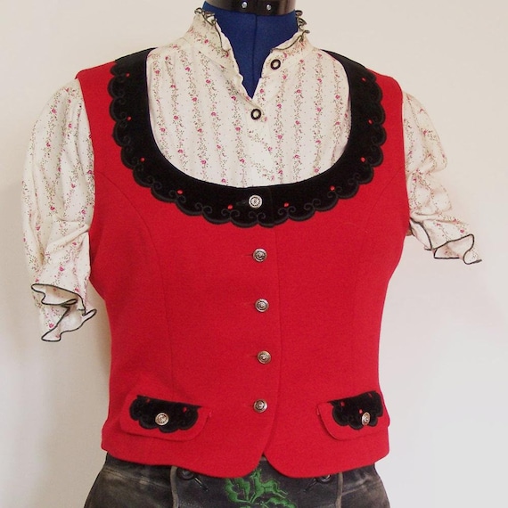 Dirndl waistcoat, red jersey, velvet, size 42/M
