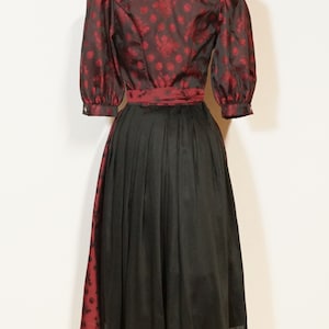 Dirndl with apron, dark red jacquard dirndl dress with puff sleeves image 3