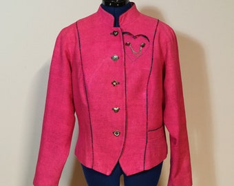 Traditional jacket with stand-up collar and peplum, traditional pink silk jacket