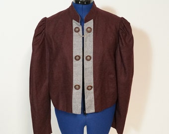 Traditional jacket made of loden, loden jacket dark red with grey decoration, loden blazer