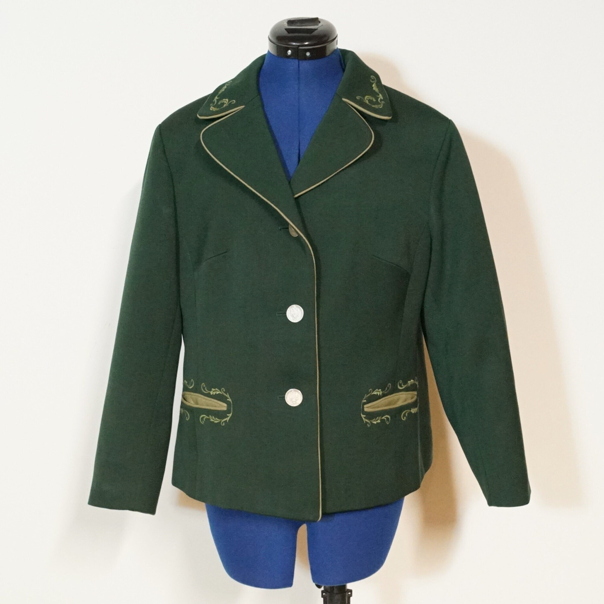 Dirndl Jacket wool, traditional green blazer with collar and embroidery