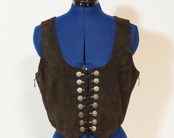 Traditional leather bodice, brown dirndl bodice with lacing