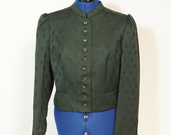 Traditional jacket made of wool brocade, green dirndl jacket with stand-up collar