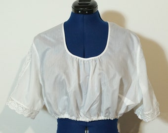 Dirndlblouse con mangas cortas, blusa de traje blanco con encaje decorado, blusa dirndl XL