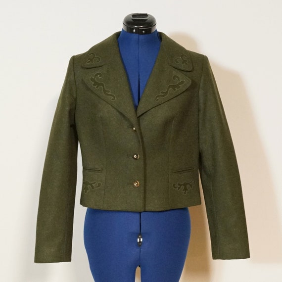 Dirndl Jacket loden, loden jacket green with appl… - image 1