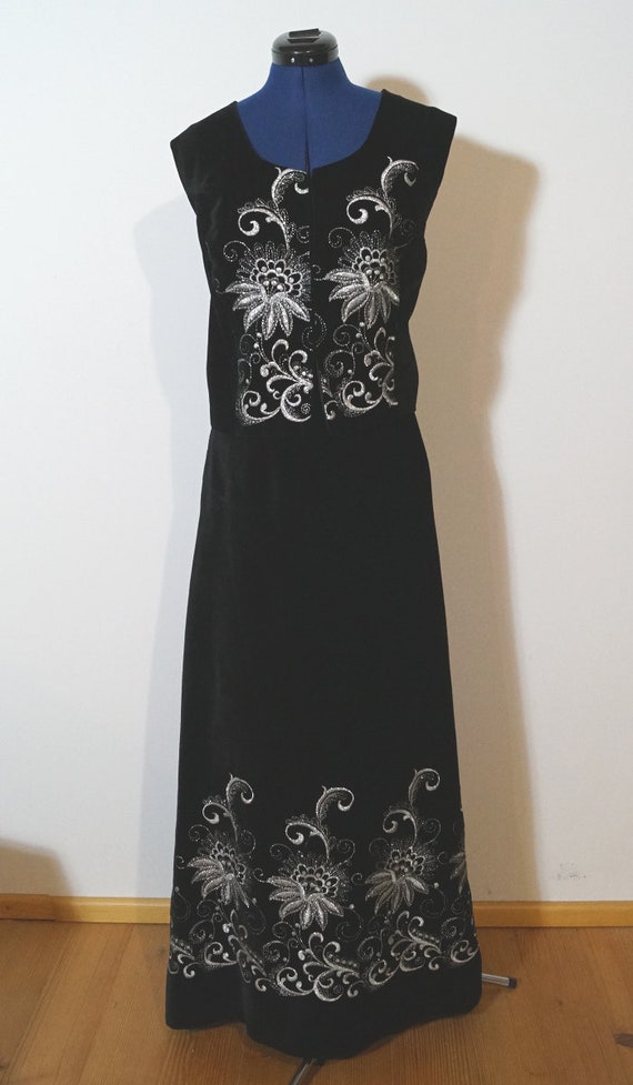 Dirndl dress, black, embroidery, velvet, size 48/X