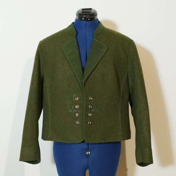 Dirndl Jacket loden, loden jacket green with appl… - image 1