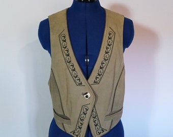 Costumes gilets en cuir, collet avec broderie, gilet en cuir beige