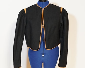 Spencer Jacket with shoulder pads and collar, black tradtional jacket, for Dirndl