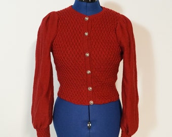 Cardigan en tricot torsadé, cardigan rouge foncé à manches longues et fermeture boutonnée