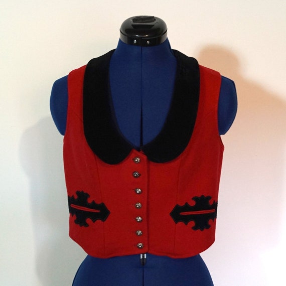 Dirndl waistcoat, red loden, velvet, size 40/M