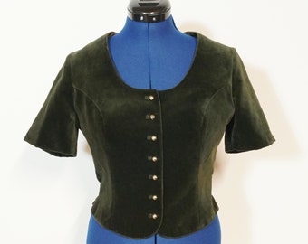 Dirndl bodice green velvet, Tegernseer bodice with pleplum, traditional bodice with long sleeves