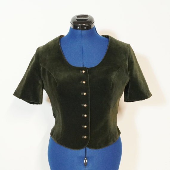 Dirndl bodice green velvet, Tegernseer bodice wit… - image 1