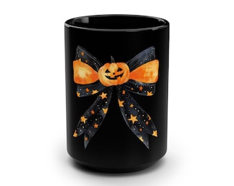 Taza Summerween de cerámica negra con diseño acogedor de Halloween / 444 ml