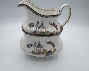 アンティーク　sugar pot and milk pitcher Cream and Sugar Set, Vintage Cream Pitcher and Sugar Bowl With Lid
