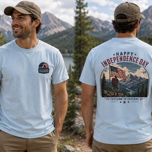 愛国的なキャンプTシャツ｜探検の自由グラフィックTシャツ、メンズアウトドアアドベンチャーシャツ