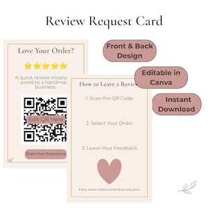 Modulo di richiesta di recensione con codice QR modificabile, inserto per confezioni di piccole imprese (download digitale)