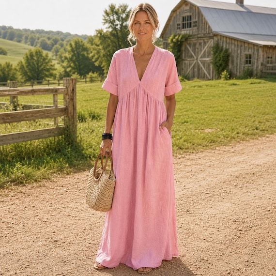 loose fitting holiday dresses Boho Maxi Dress Women's Fit Resort Vacation Dress, Casual Flowy Sundress, Cottagecore Outfit Elegant Relaxed Summer Wear no-returns:2024-05-26_2025-01-21